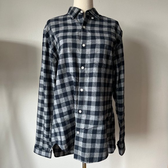 Bonobos Slim Fit Long Check Flannel Button-up Shirt In Atlas Check - Navy Beats - Picture 2 of 10